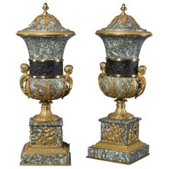 Pair of Verde Chassagne Marble Vases and Covers, circa 1890
