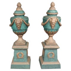 Pair of Verdigris and Metal Garden Urns