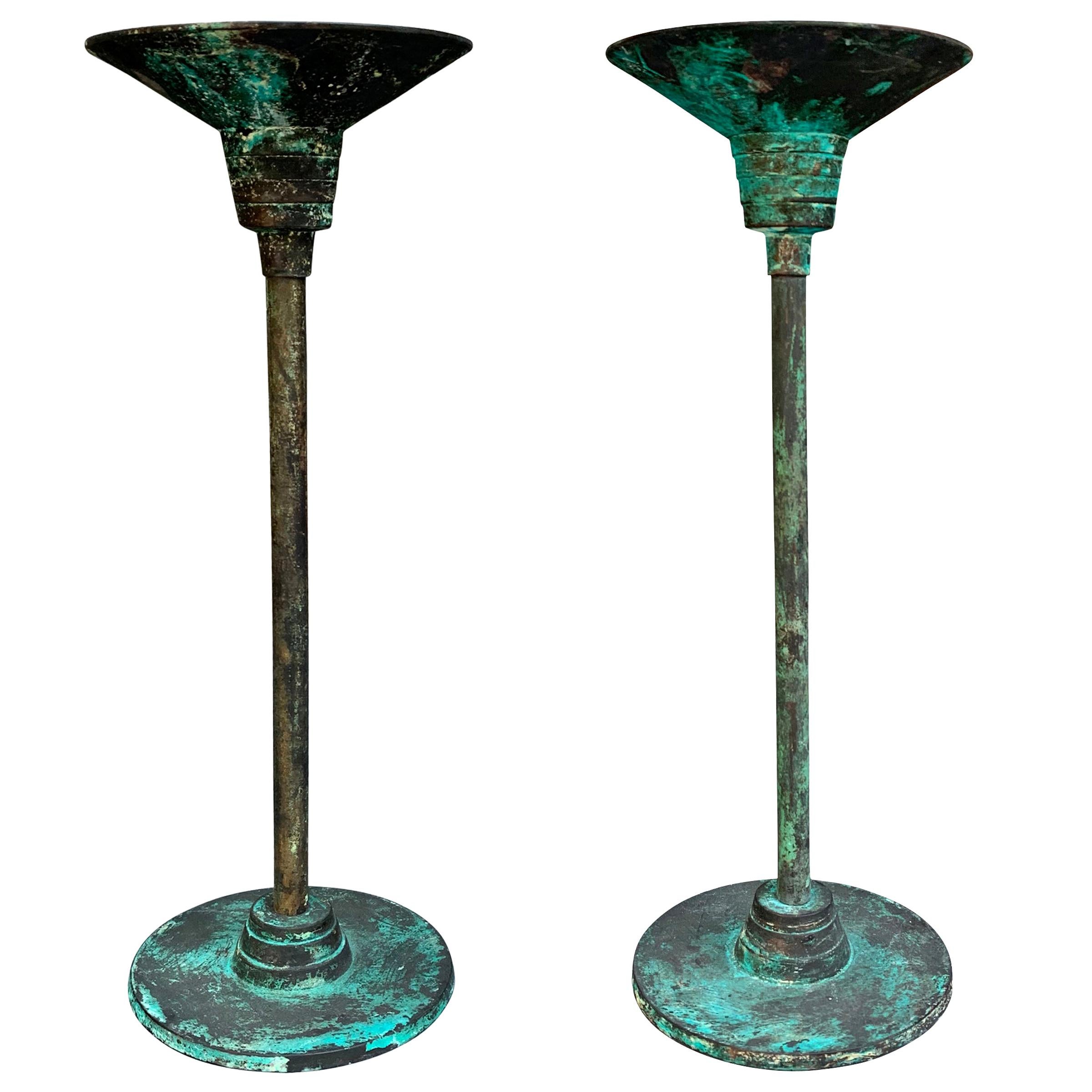 Pair of Verdigris Bronze Candlesticks