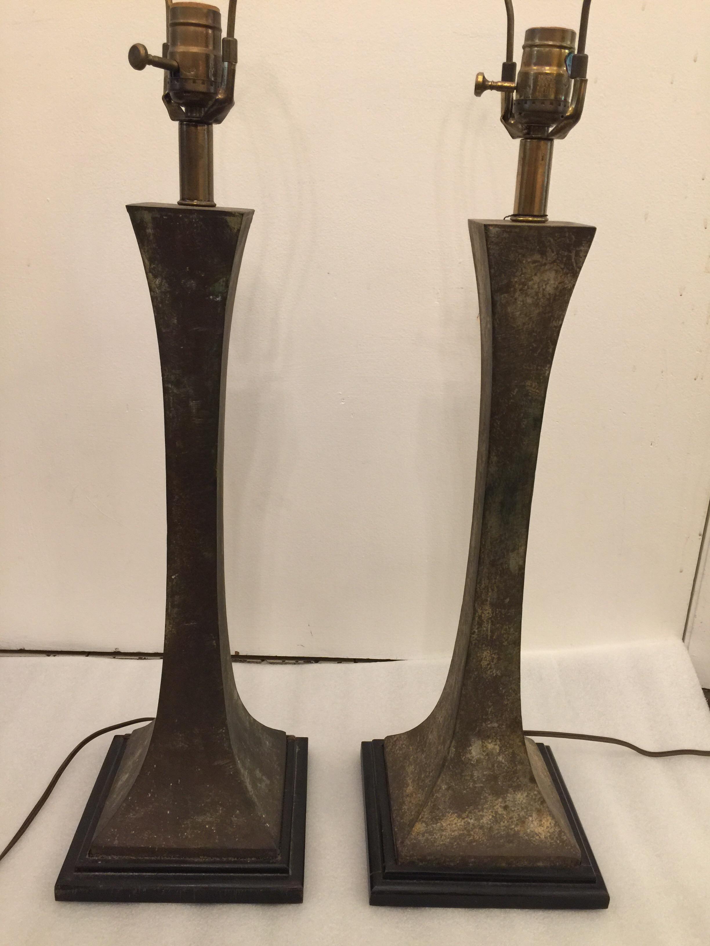 Pair of Verdigris Bronze Lamps by Stewart Ross James for Hansen 1