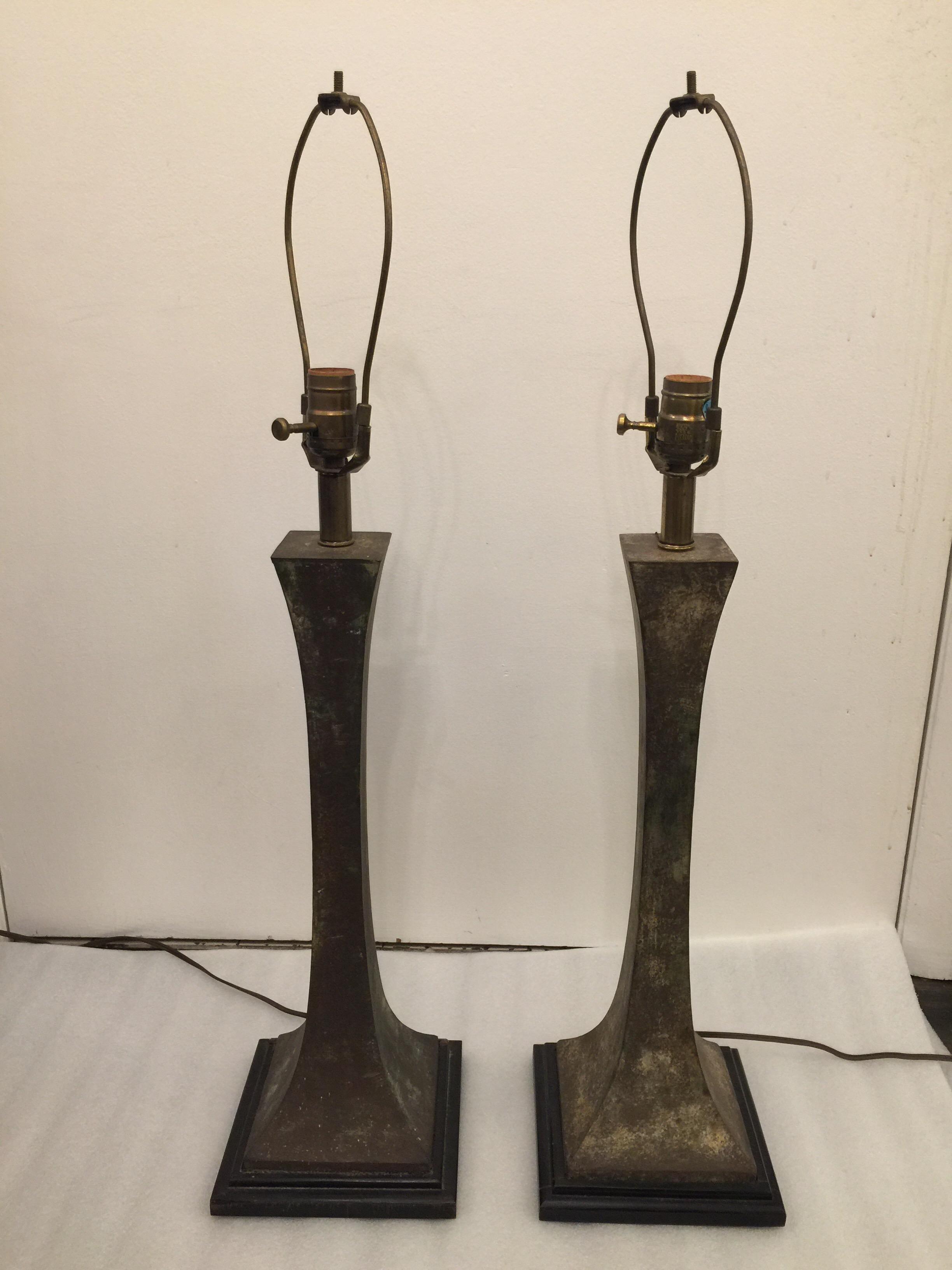 Pair of Verdigris Bronze Lamps by Stewart Ross James for Hansen 2