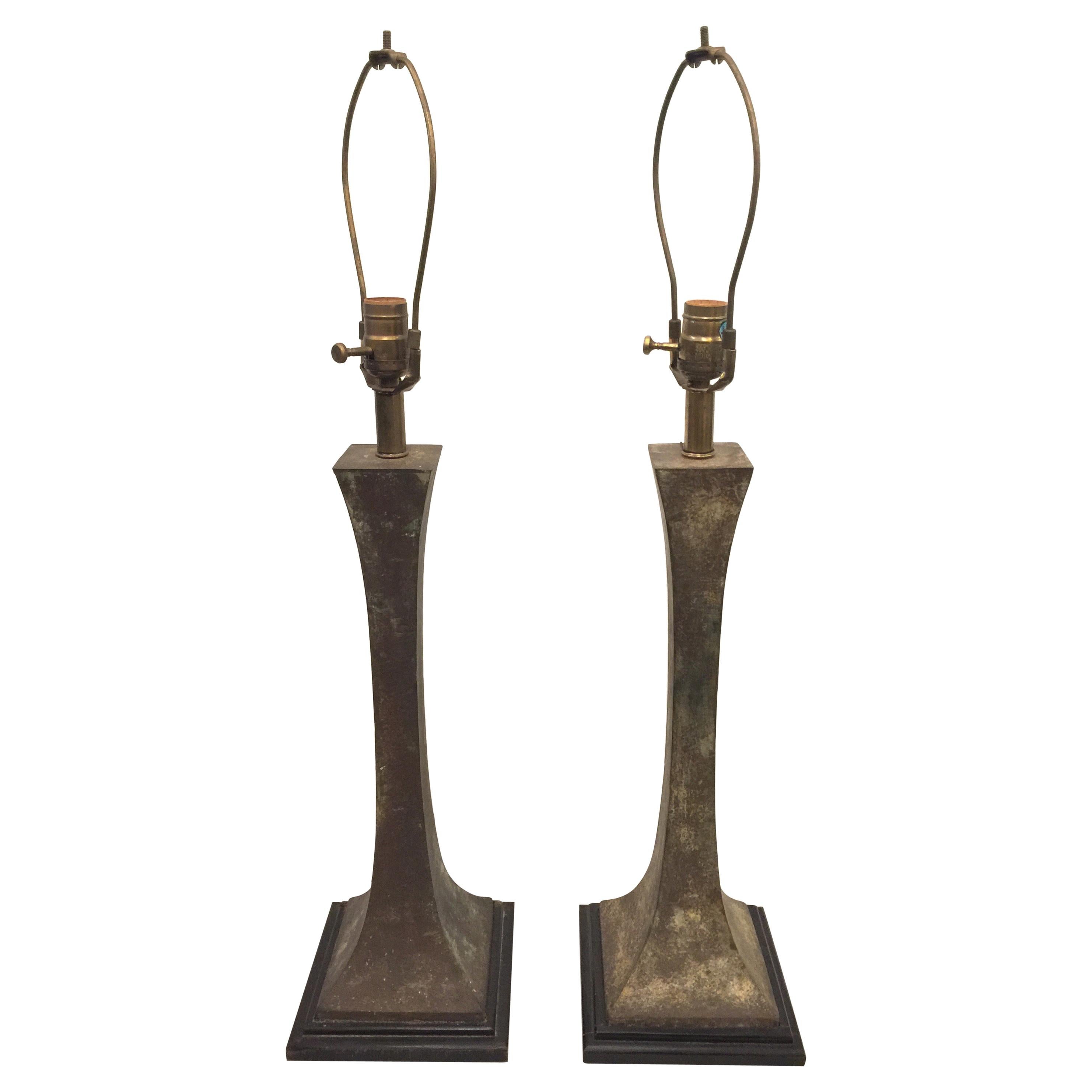 Pair of Verdigris Bronze Lamps by Stewart Ross James for Hansen