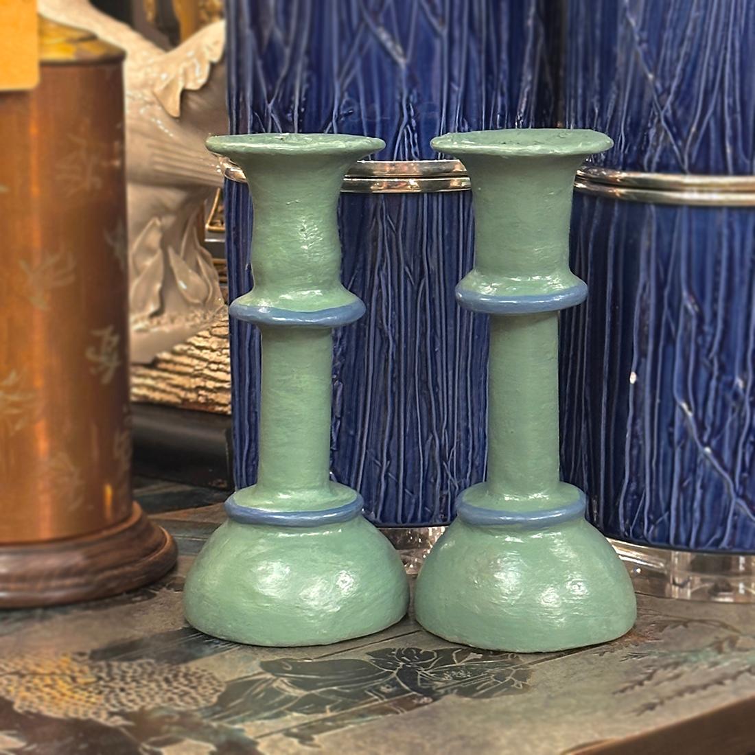 Pair of Verdigris Candlesticks In Good Condition For Sale In New York, NY