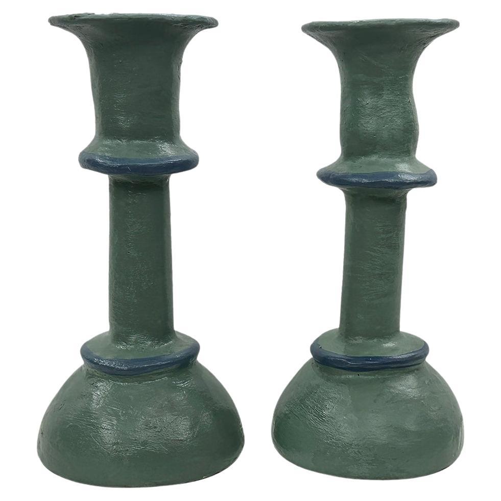 Pair of Verdigris Candlesticks For Sale