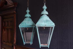 Pair of Verdigris Copper Lanterns