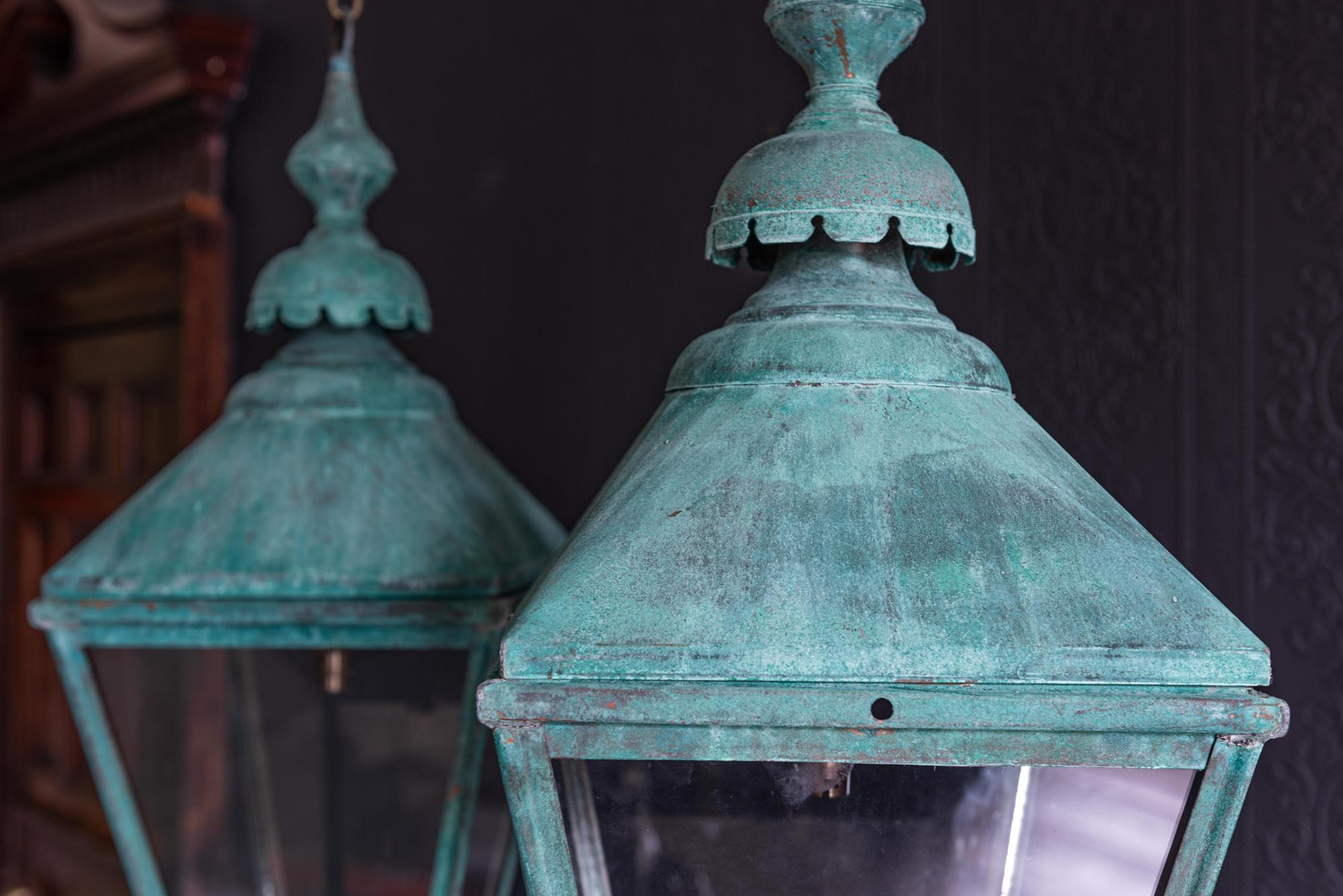 Pair of Verdigris Copper Lanterns 2