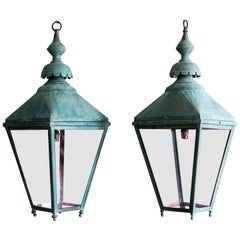 Vintage Pair of Verdigris Copper Lanterns