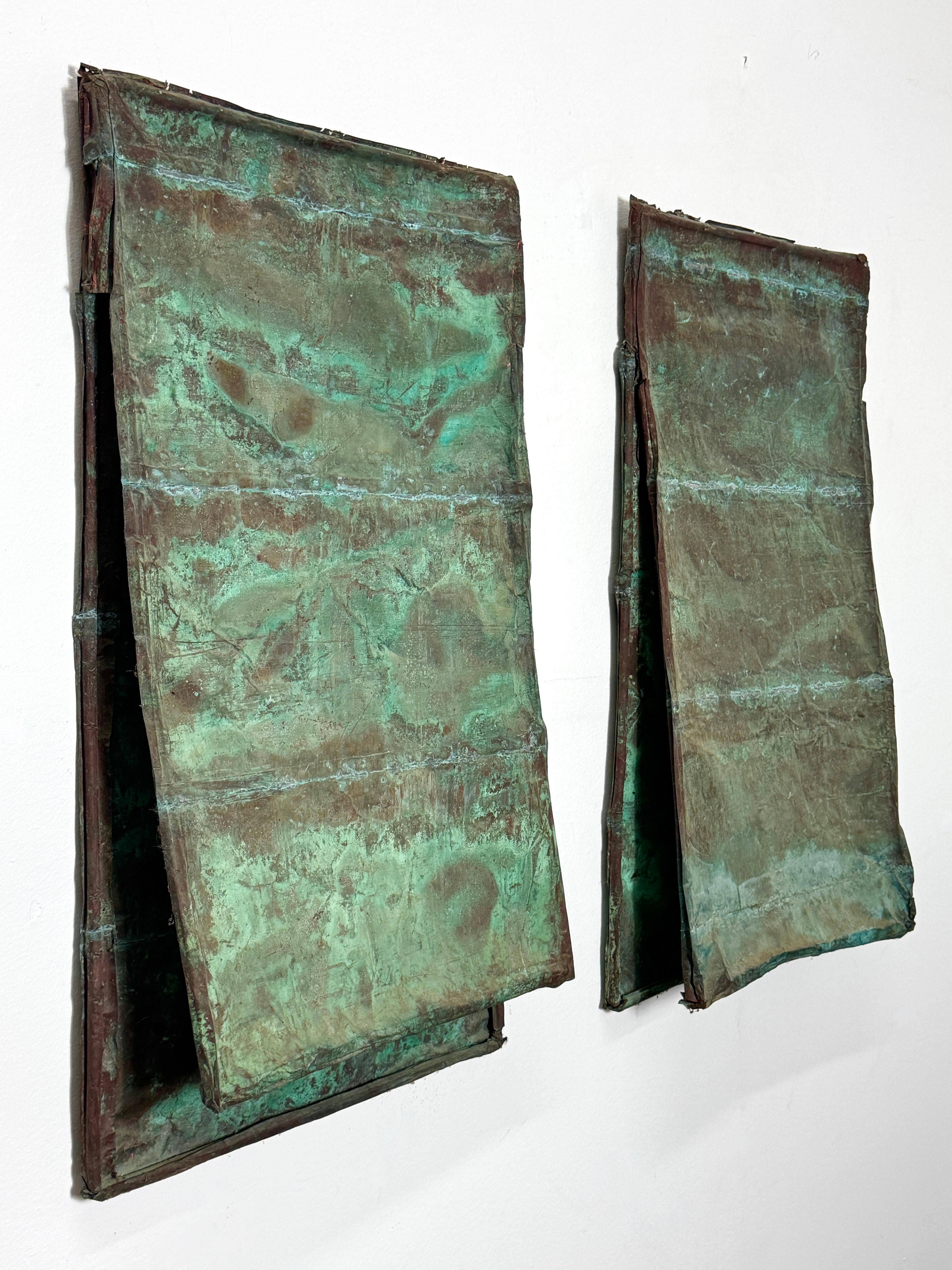 Late 20th Century Pair of Verdigris Copper Wall Panel Relief Sculptures by Eugene Sturman 1970s For Sale