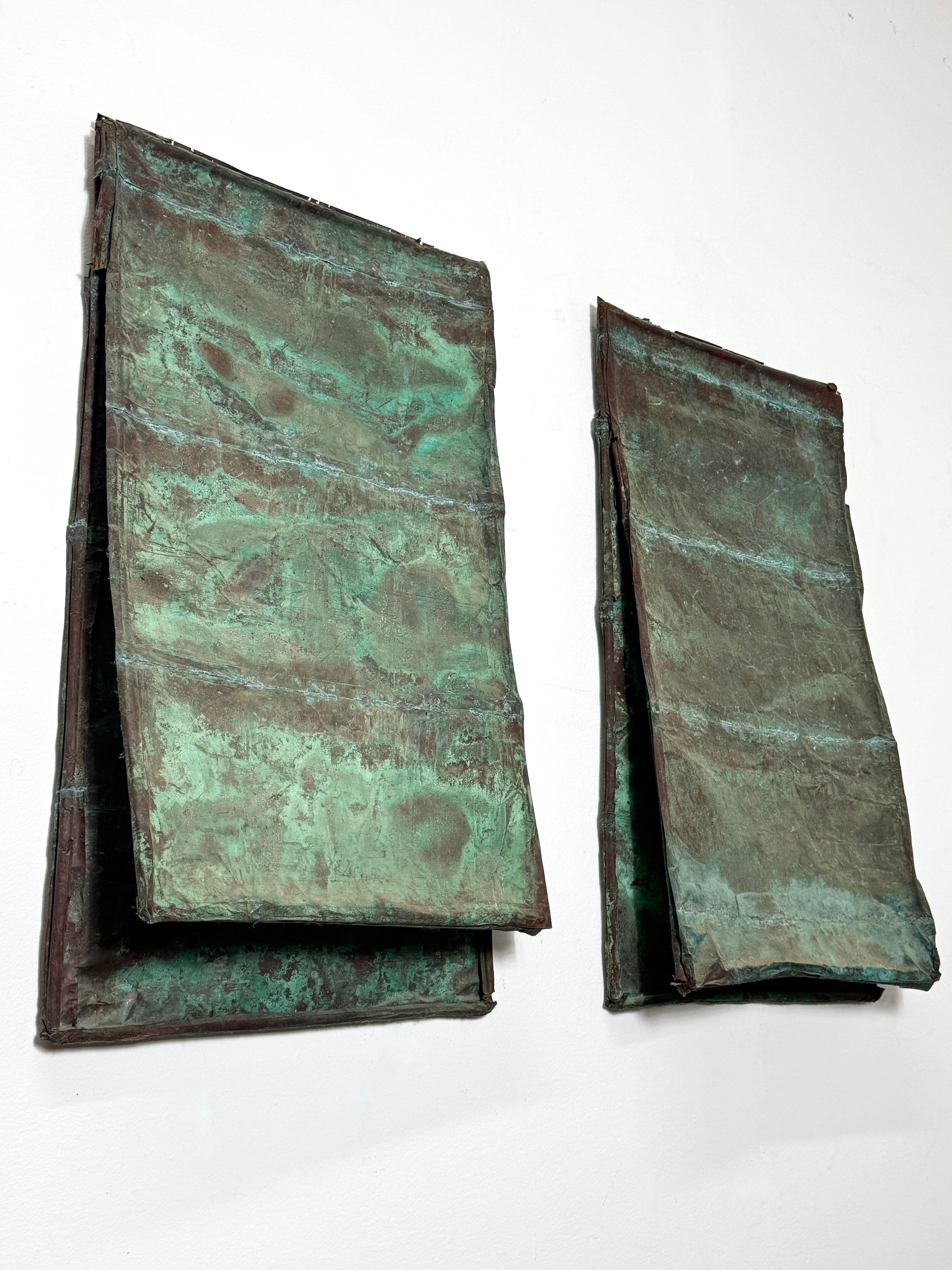 Pair of Verdigris Copper Wall Panel Relief Sculptures by Eugene Sturman 1970s For Sale 1