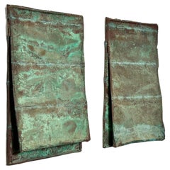 Pareja de esculturas en relieve de paneles murales de cobre verdigris de Eugene Sturman Años 70