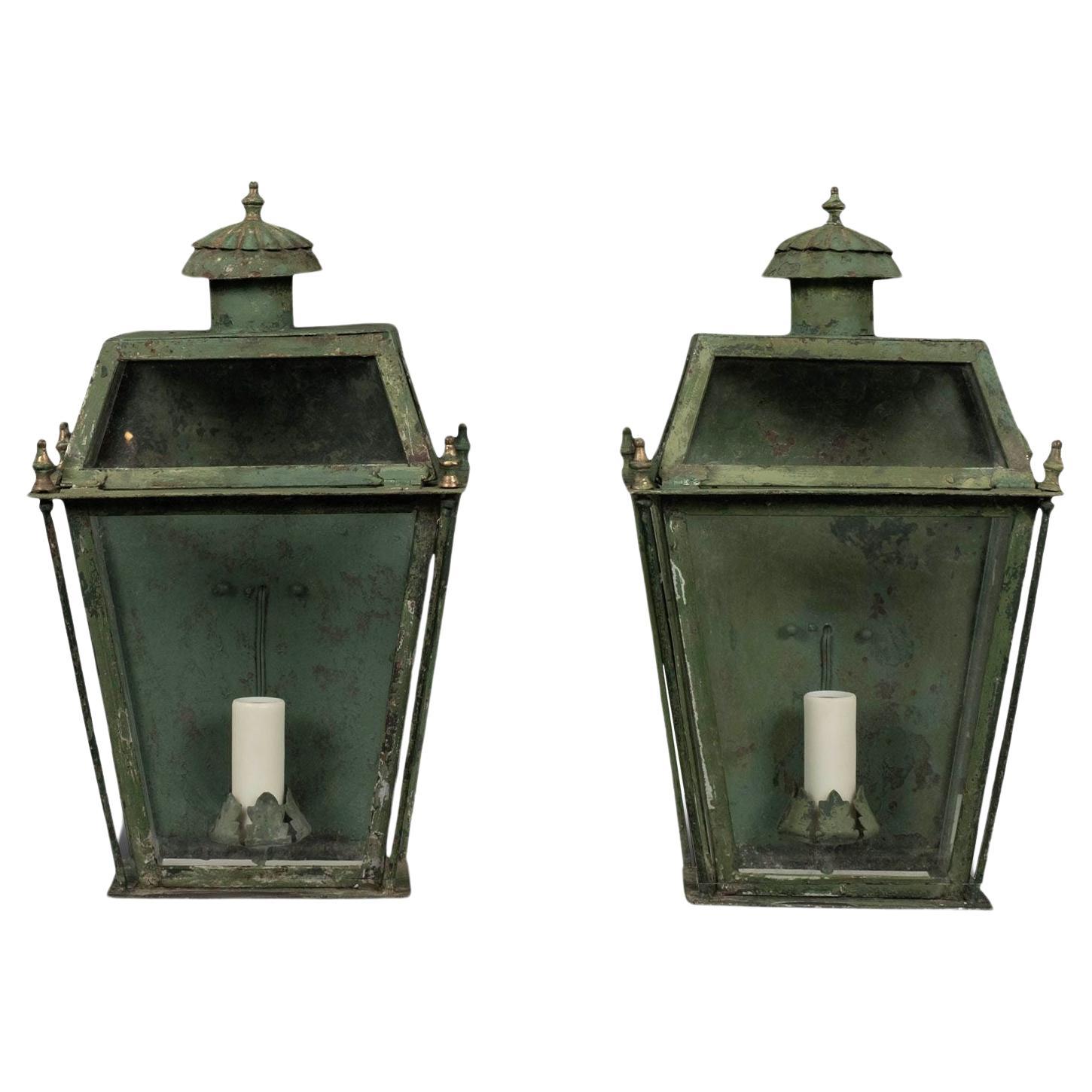 Pair of Verdigris Green Iron Wall Lanterns