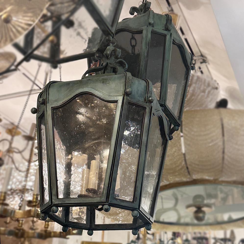 Pair of  Verdigris Iron Lanterns, Sold Individually For Sale 2