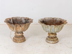 Pair of Verdigris Painted Iron Tazzas or Urns, English late 20th Century