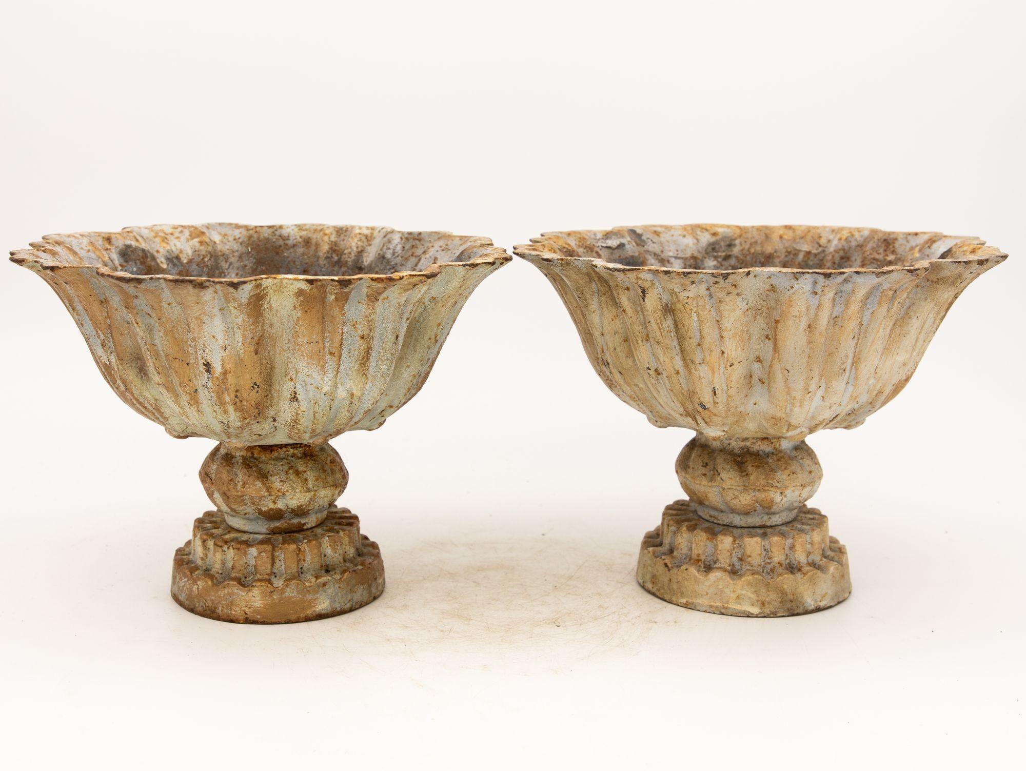 Pair of Verdigris Painted Iron Tazzas or Urns, English, Late 20th Century 1