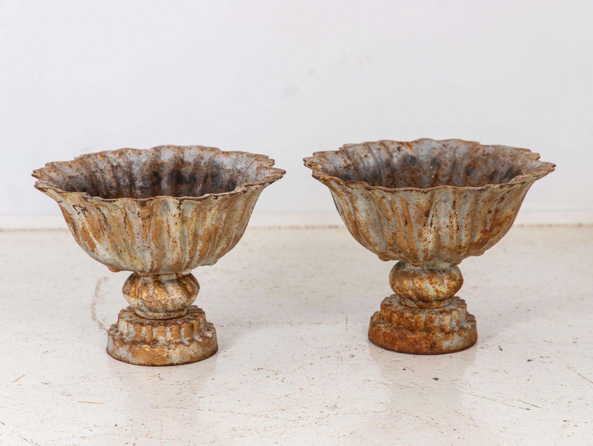 Paar Verdigris-Tazzas oder Urnen aus lackiertem Eisen, englisch, spätes 20. Jahrhundert (Ende des 20. Jahrhunderts) im Angebot