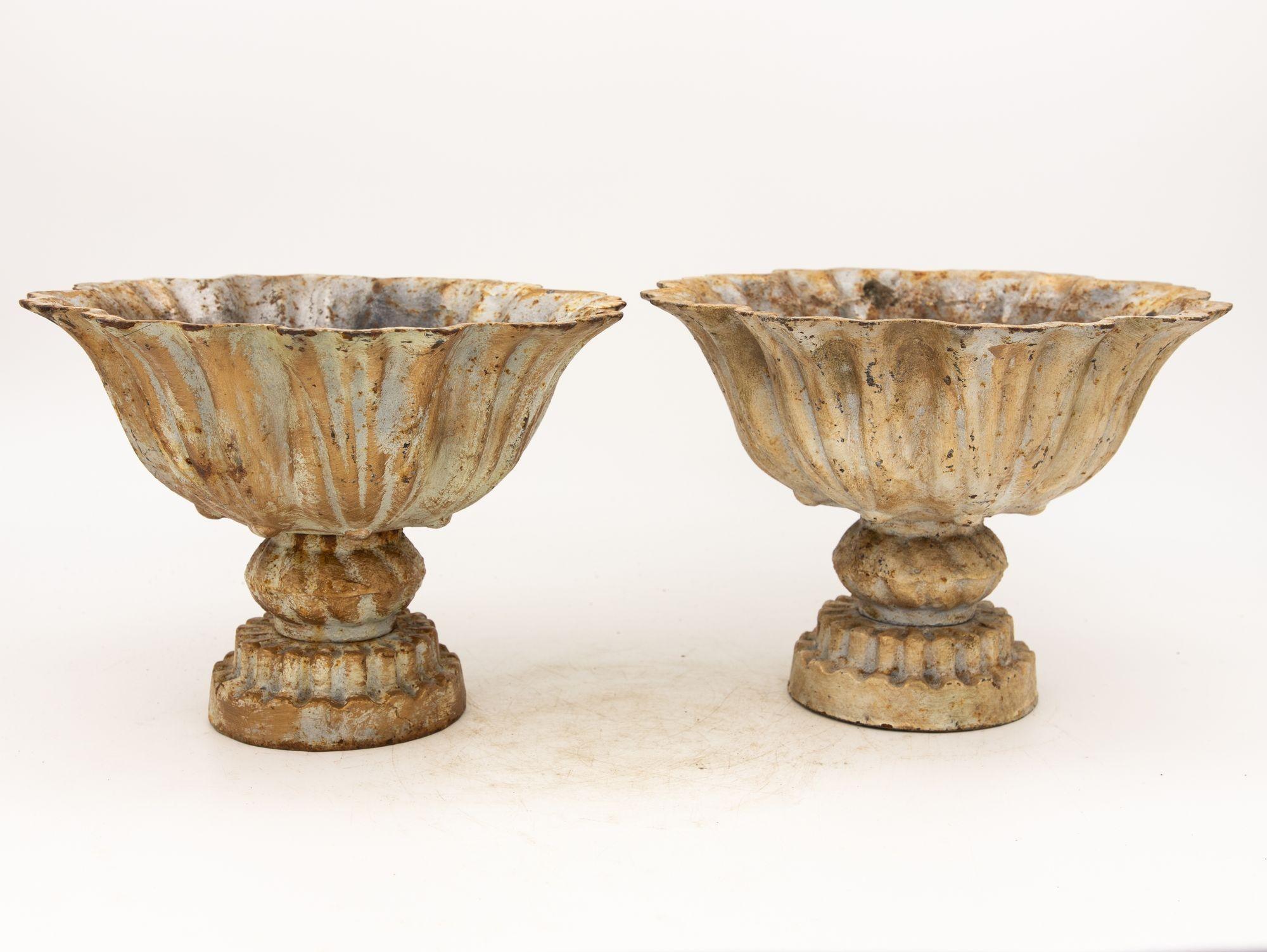 Pair of Verdigris Painted Iron Tazzas or Urns, English, Late 20th Century 3