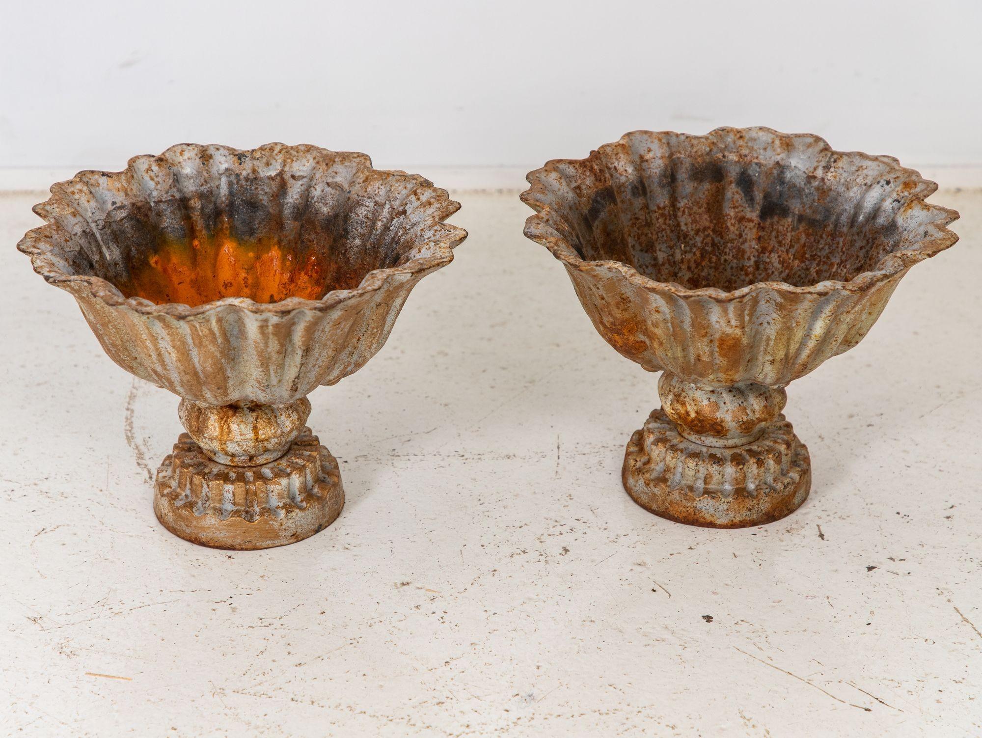 Pair of Verdigris Painted Iron Tazzas or Urns, English late 20th Century For Sale 2