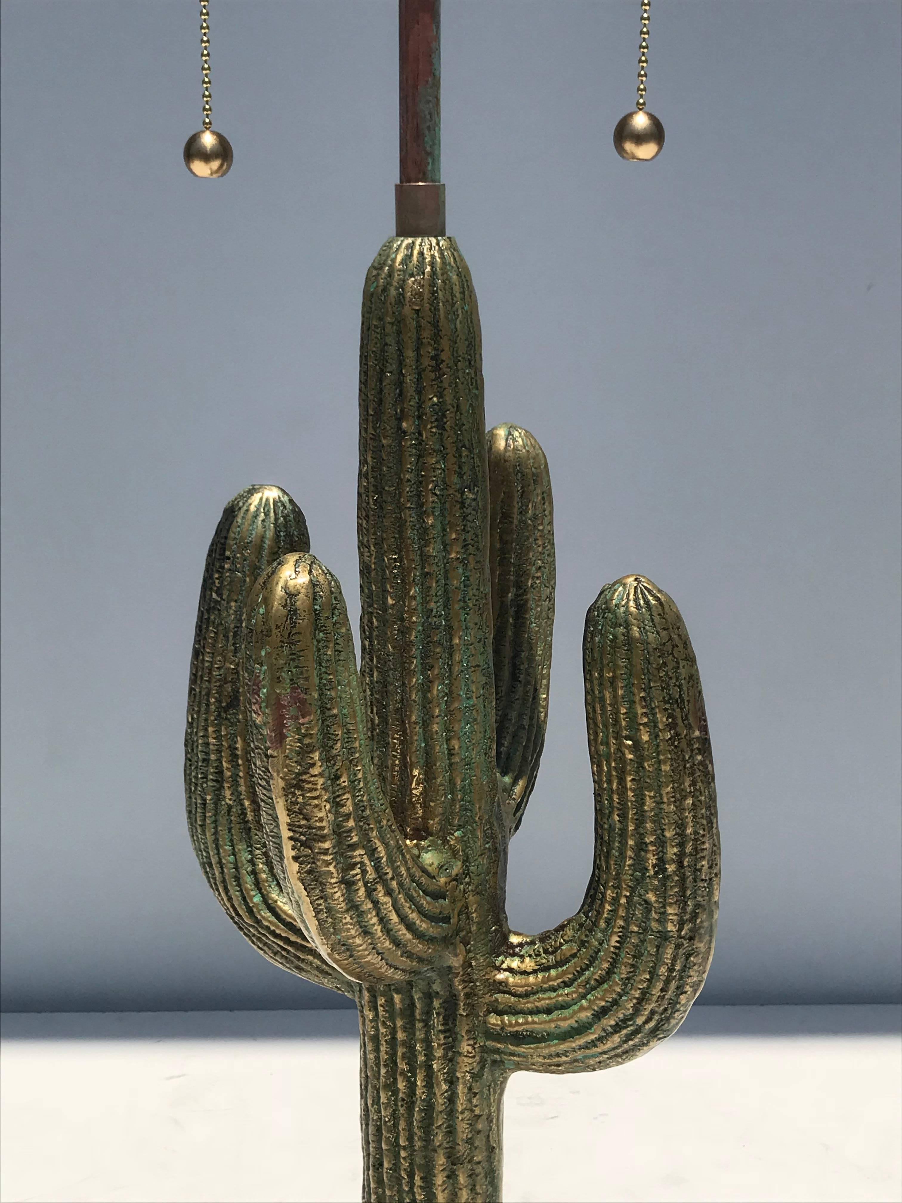 Pair of Verdigris Patina Brass Cactus Lamps 3