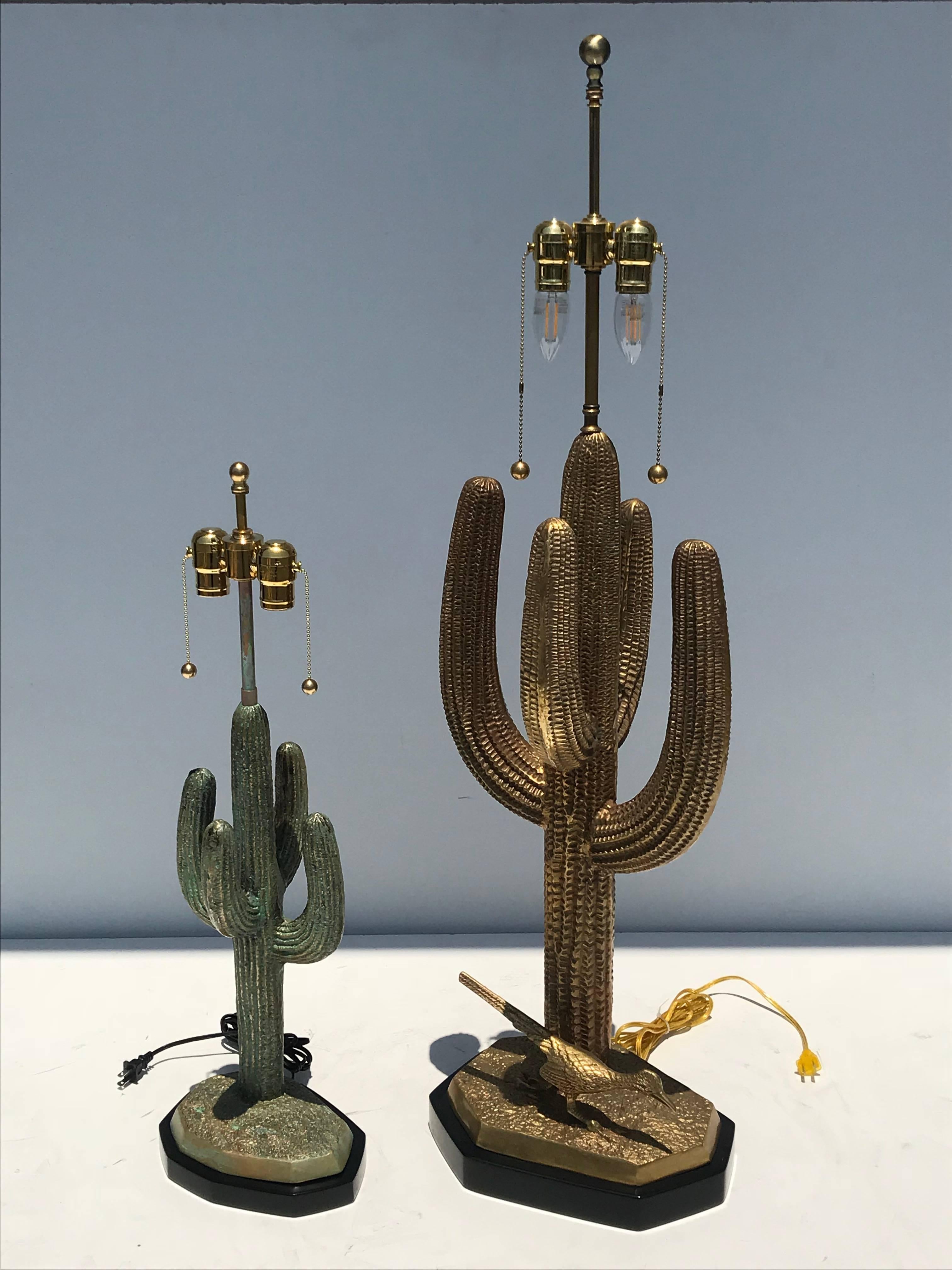Pair of Verdigris Patina Brass Cactus Lamps 6