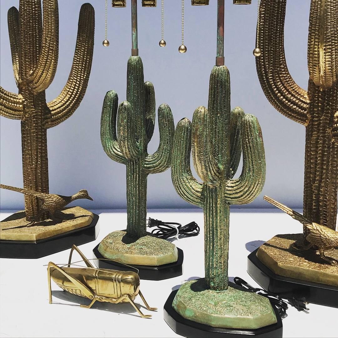 Pair of Verdigris Patina Brass Cactus Lamps 7