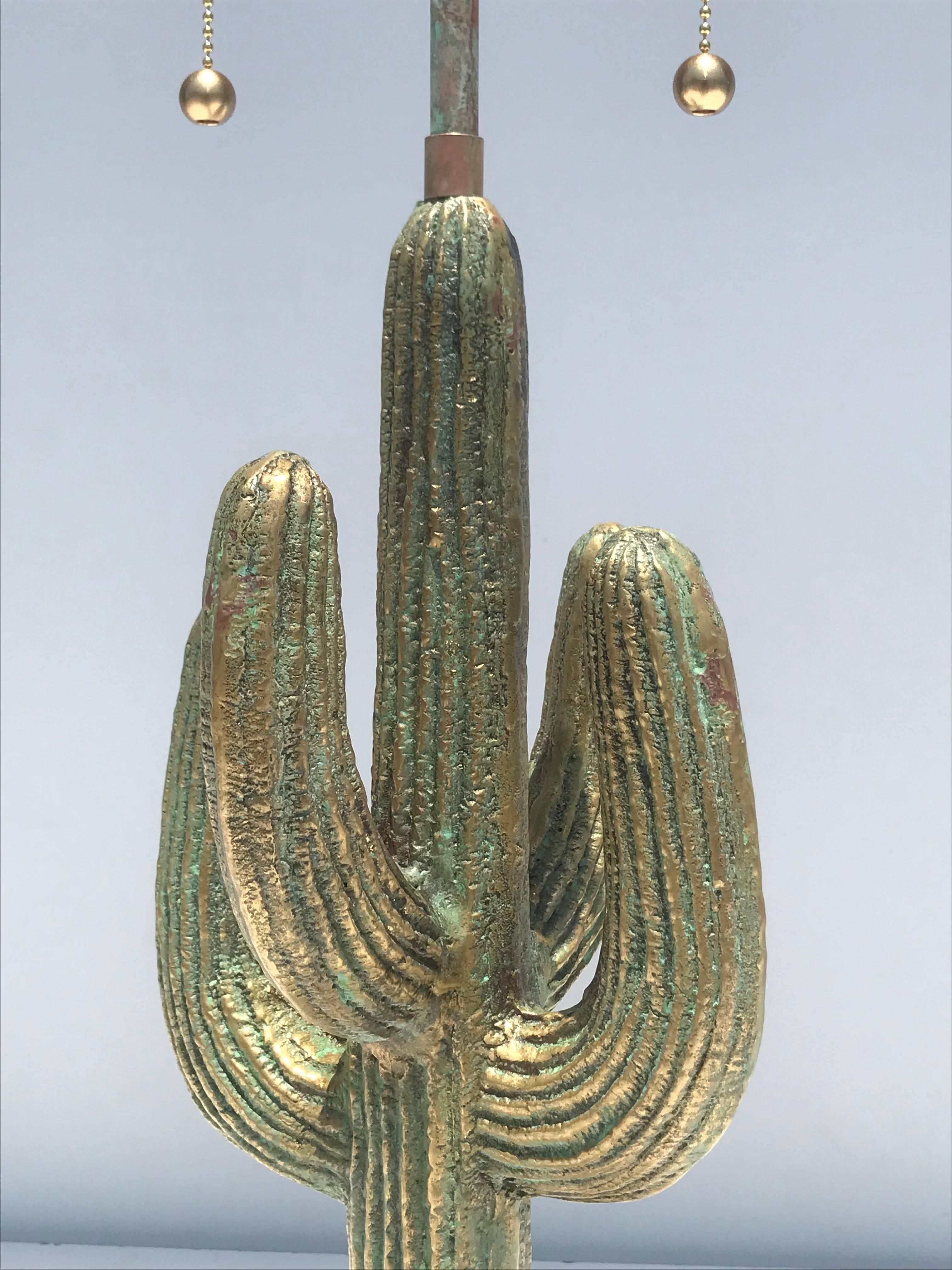 Pair of Verdigris Patina Brass Cactus Lamps 1