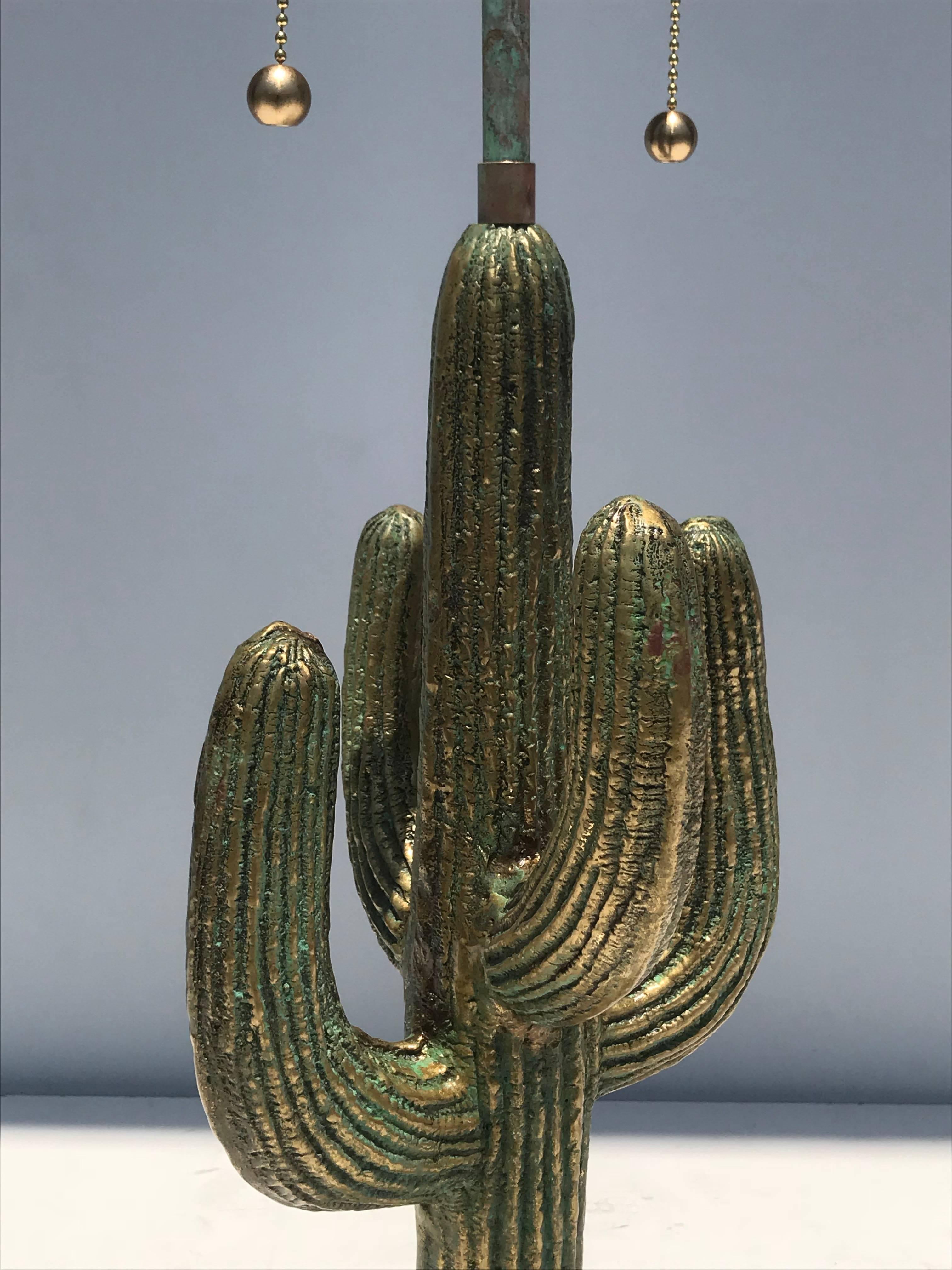 Pair of Verdigris Patina Brass Cactus Lamps 2