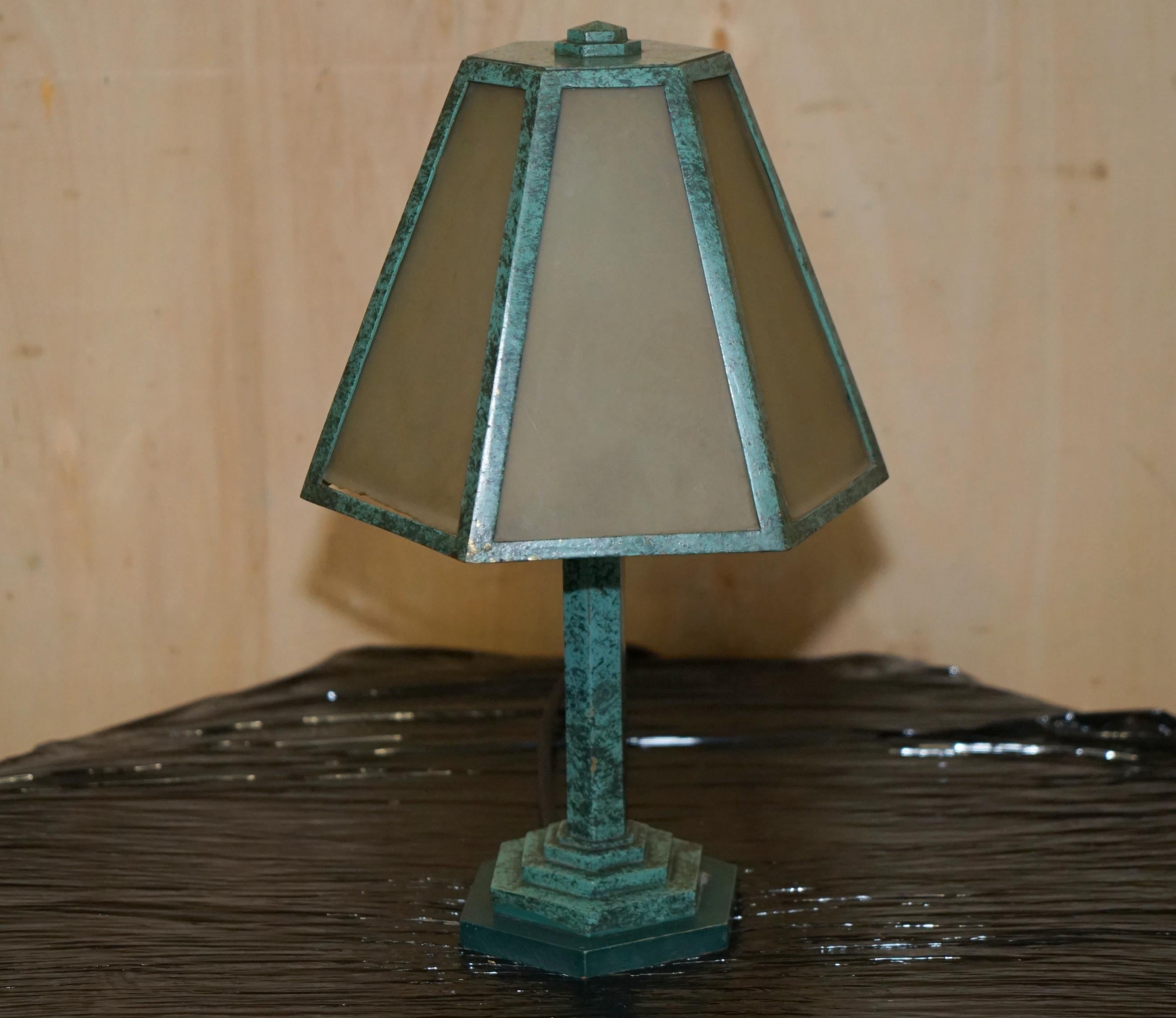 Hand-Crafted PAIR OF VERDIGRIS PATINATED GREEN ITALIAN TABLE LAMPS CIRCA 1960'S FINE EXAMPLEs
