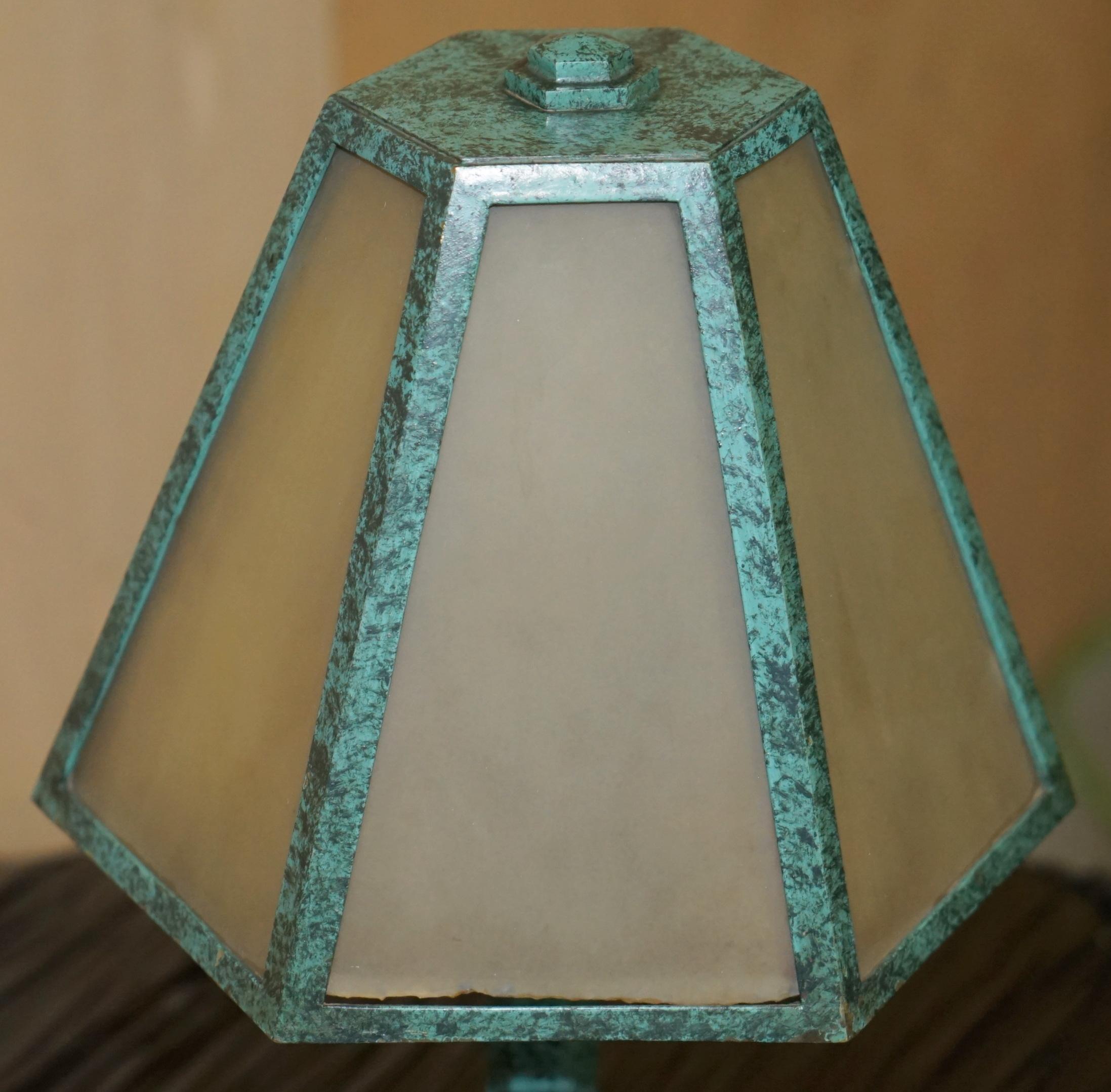 PAIR OF VERDIGRIS PATINATED GREEN ITALIAN TABLE LAMPS CIRCA 1960'S FINE EXAMPLEs 1