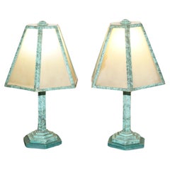 Vintage PAIR OF VERDIGRIS PATINATED GREEN ITALIAN TABLE LAMPS CIRCA 1960'S FINE EXAMPLEs