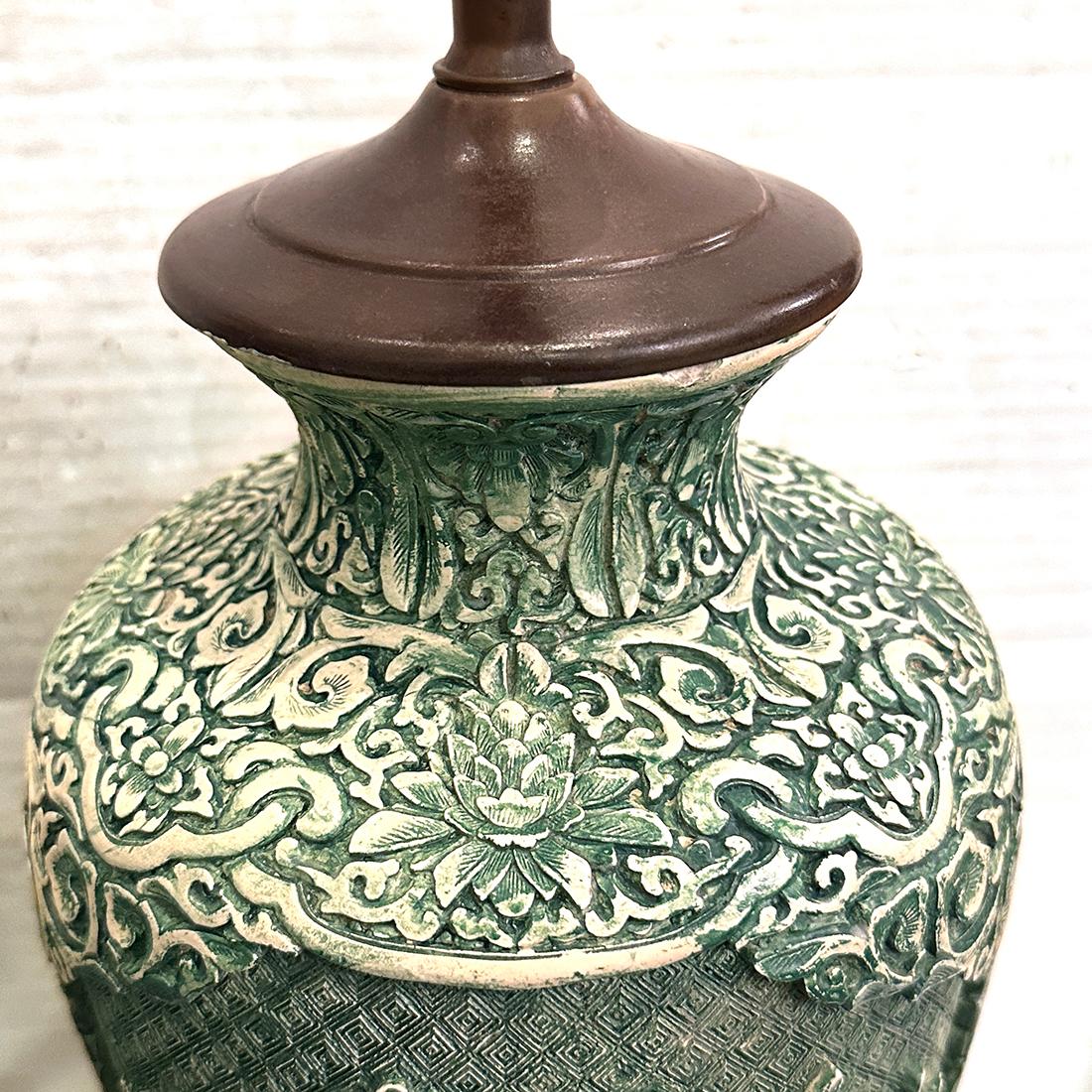 Patiné Paire de lampes de table vert-de-gris en vente