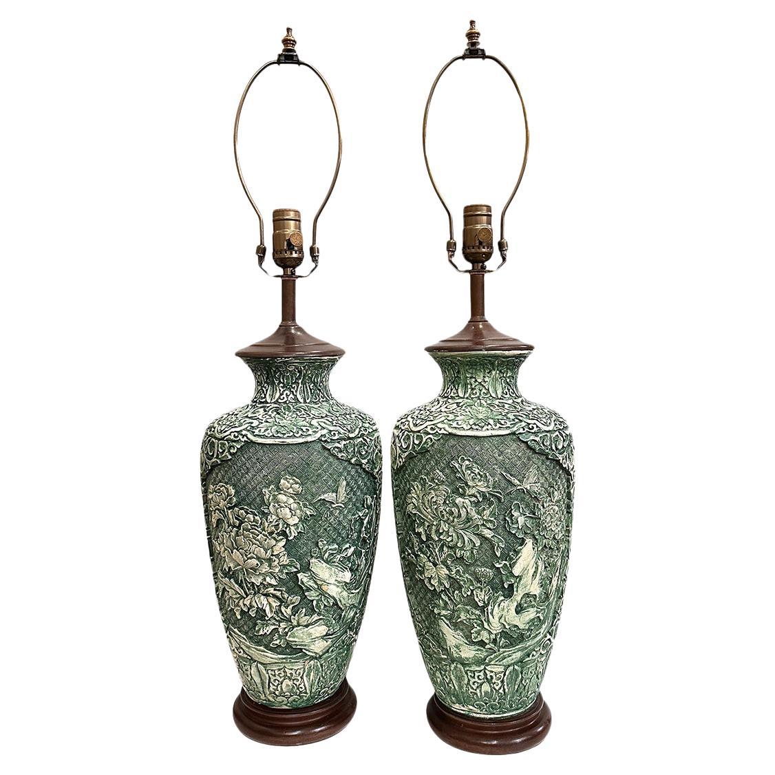 Pair of Verdigris Table Lamps