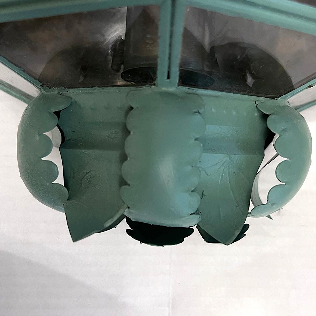 Mid-20th Century Pair of Verdigris Tole Lanterns For Sale