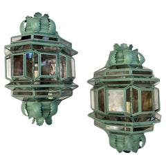 Vintage Pair of Verdigris Tole Lanterns