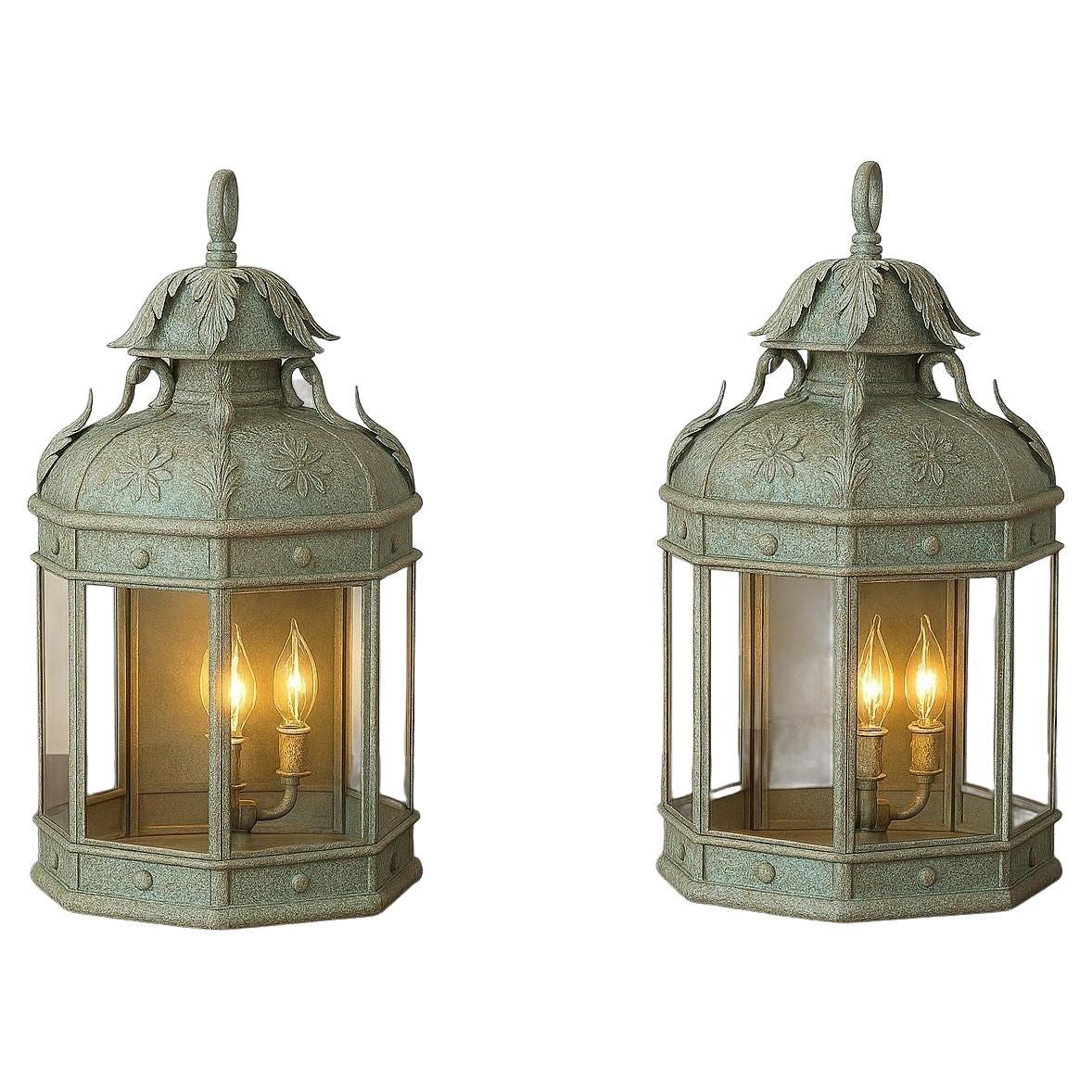 Pair of Verdigris Wall Lights For Sale