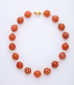 Pair of Verdura Carnelian Pearl Gold Necklaces
