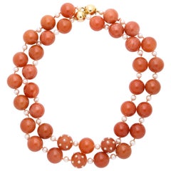 Pair of Verdura Carnelian Pearl Gold Necklaces