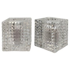 Pair of Veritas Contemporary Faceted Optical Glass Square Vases, Texas, 2016