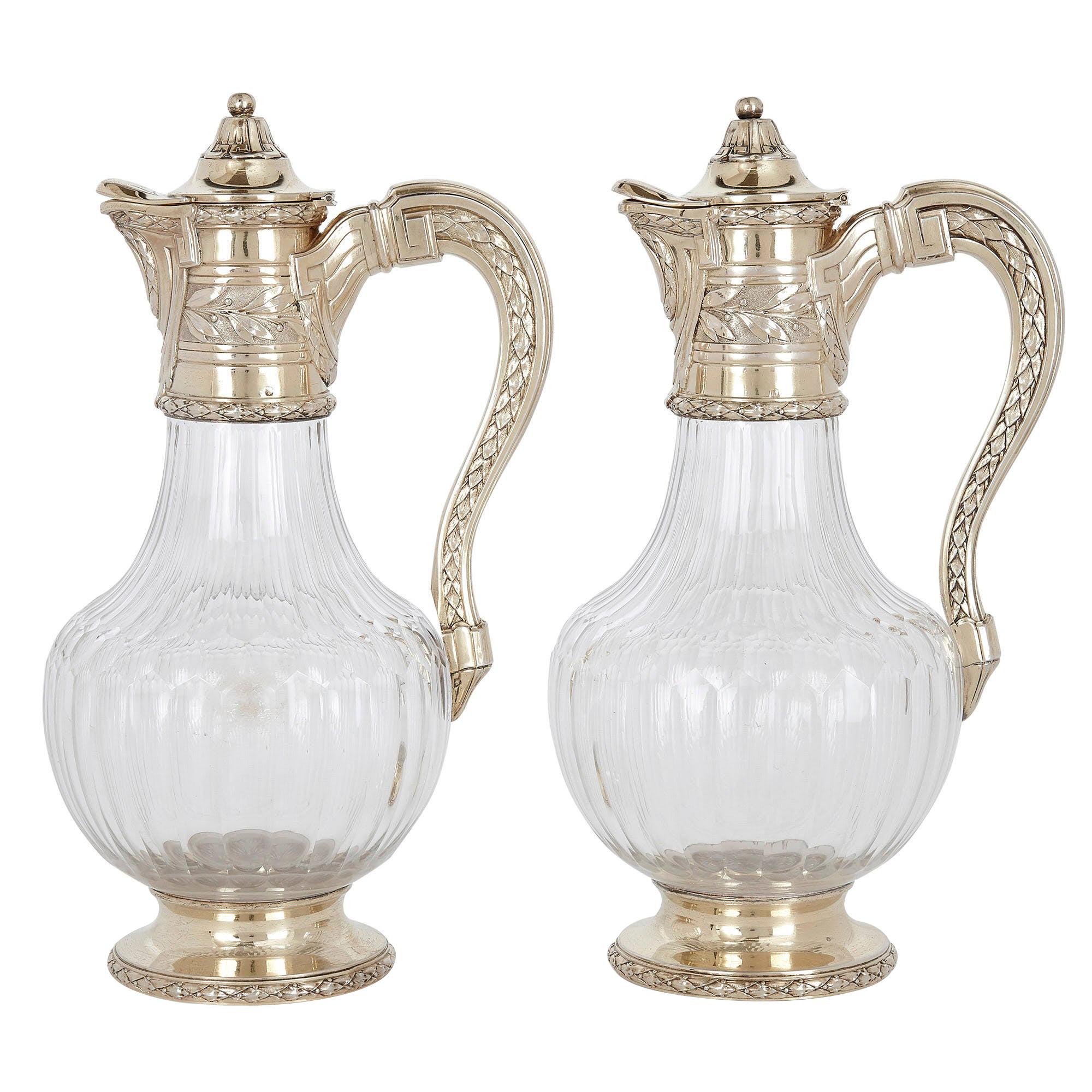 Pair of Vermeil and Cut Glass Claret Jugs by Tétard For Sale
