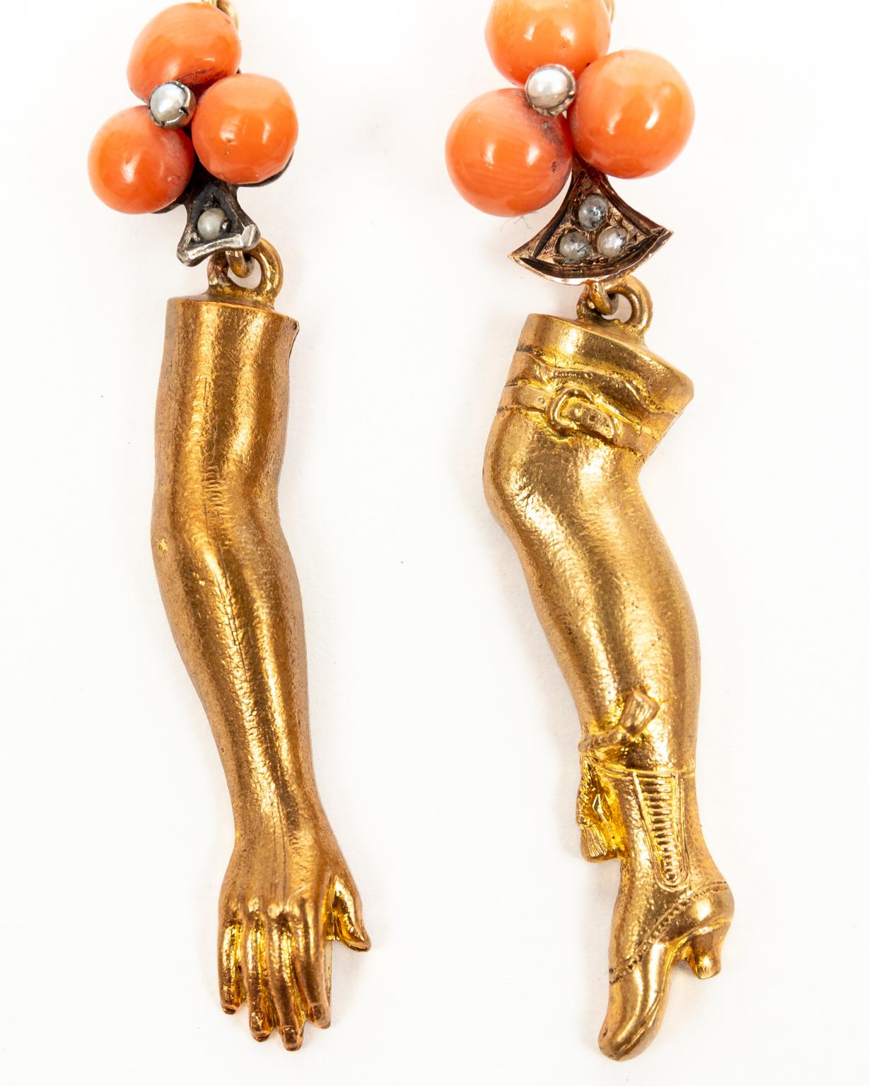 Cabochon Pair of Vermeil Arm and Leg Earrings Titled 