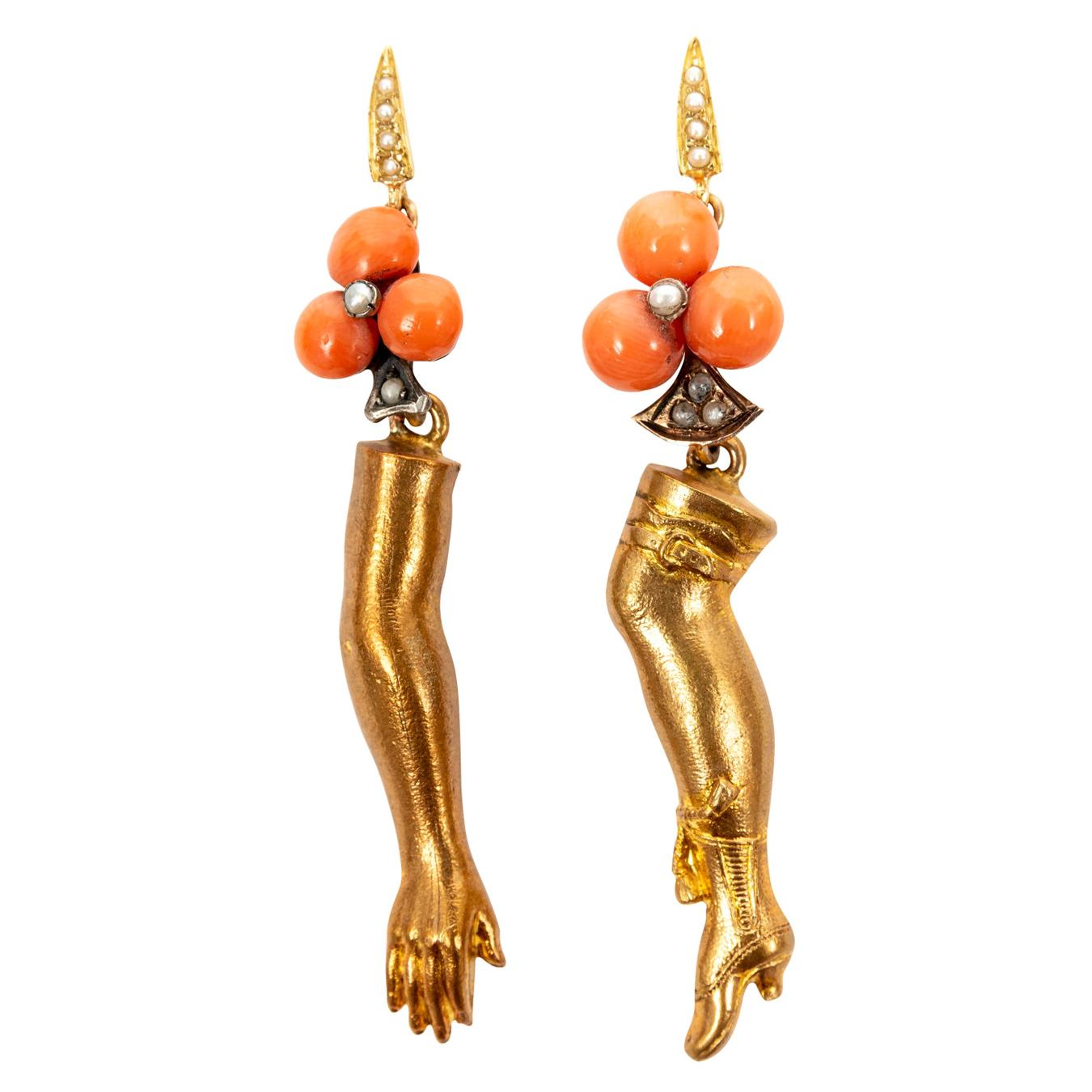 Pair of Vermeil Arm and Leg Earrings Titled "Arm and a Leg" For Sale