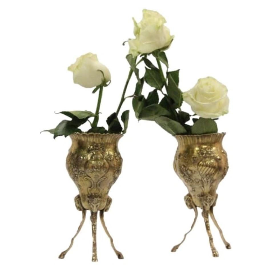 Pair of Vermeil Continental Silver Footed Vases For Sale