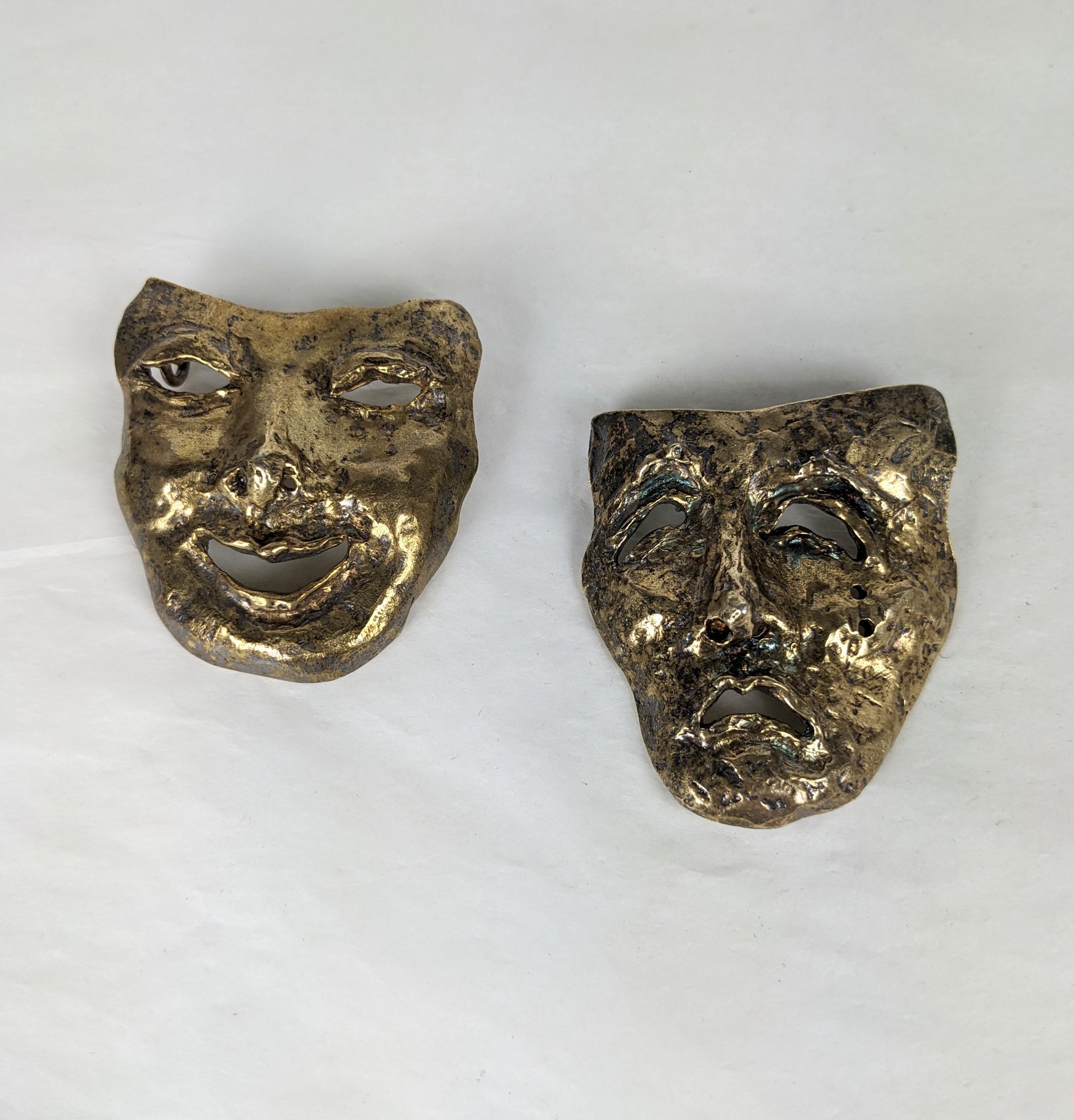 Pair of Vermeil Sterling Comedy Tragedy Brooches, Judy Gold For Sale 2