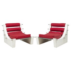 Paar dänische, weiß lackierte, verchromte Verner Panton-Sessel ohne Armlehne