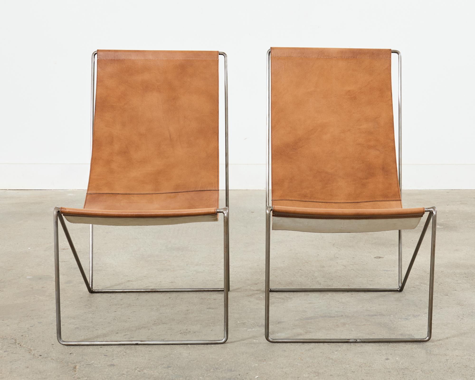 Pair of Verner Panton Style Leather Sling Lounge Chairs For Sale 8