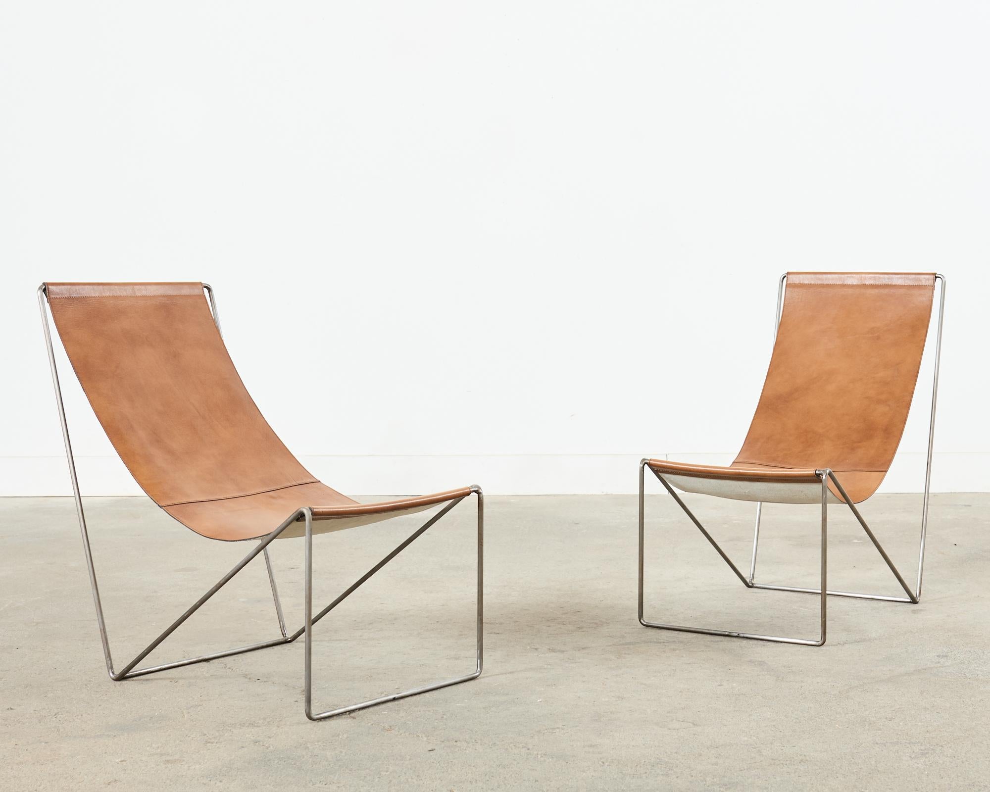 Pair of Verner Panton Style Leather Sling Lounge Chairs For Sale 1