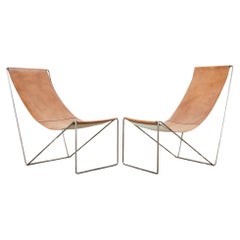 Pair of Verner Panton Style Leather Sling Lounge Chairs
