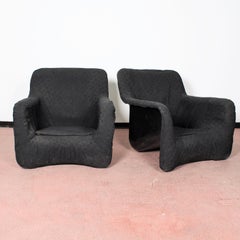 Pair of Verner Panton Style Midcentury Black Fiberglass Armchairs, 1970s