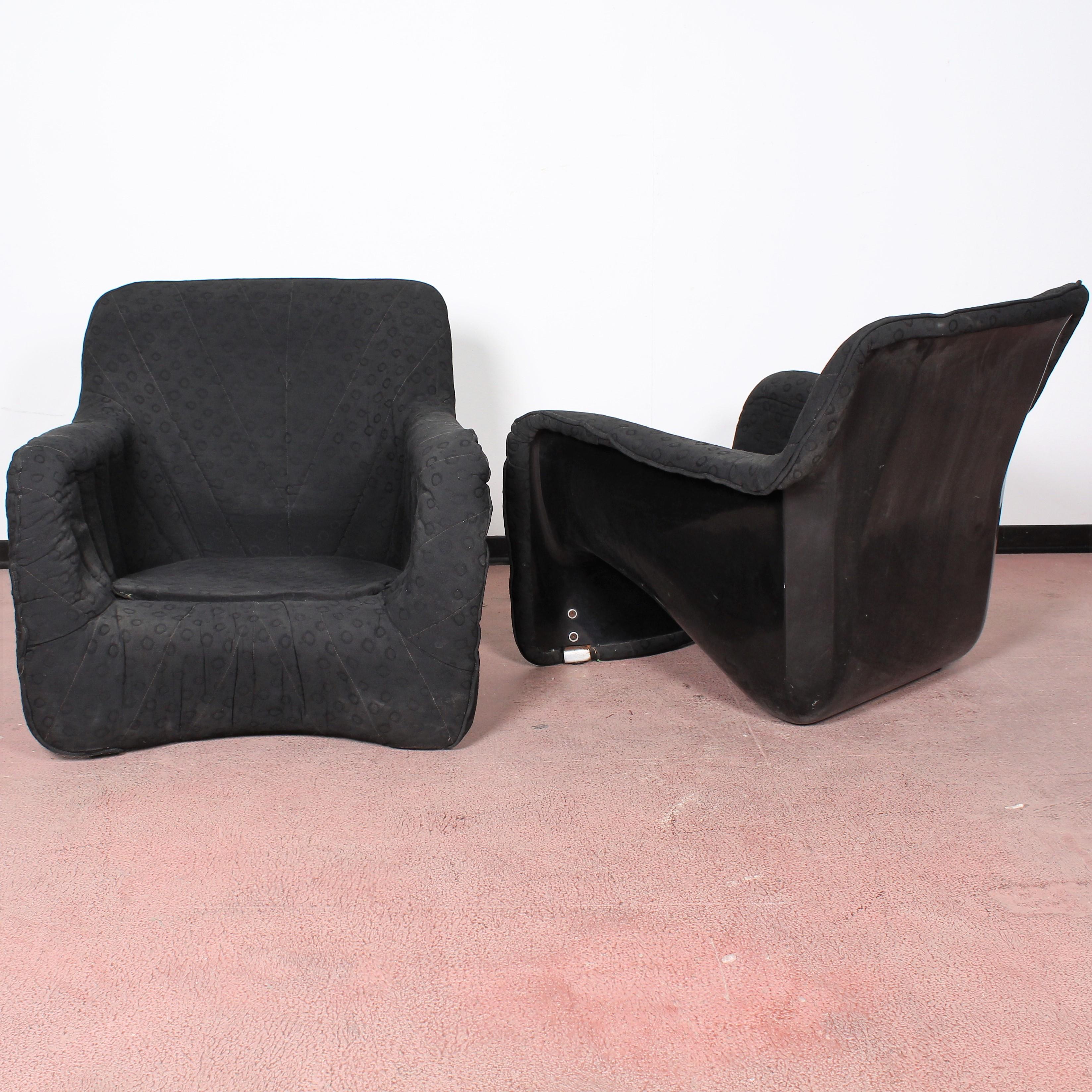 Fabric Pair of Verner Panton Style Midcentury Black Fiberglass Armchairs, 1970s