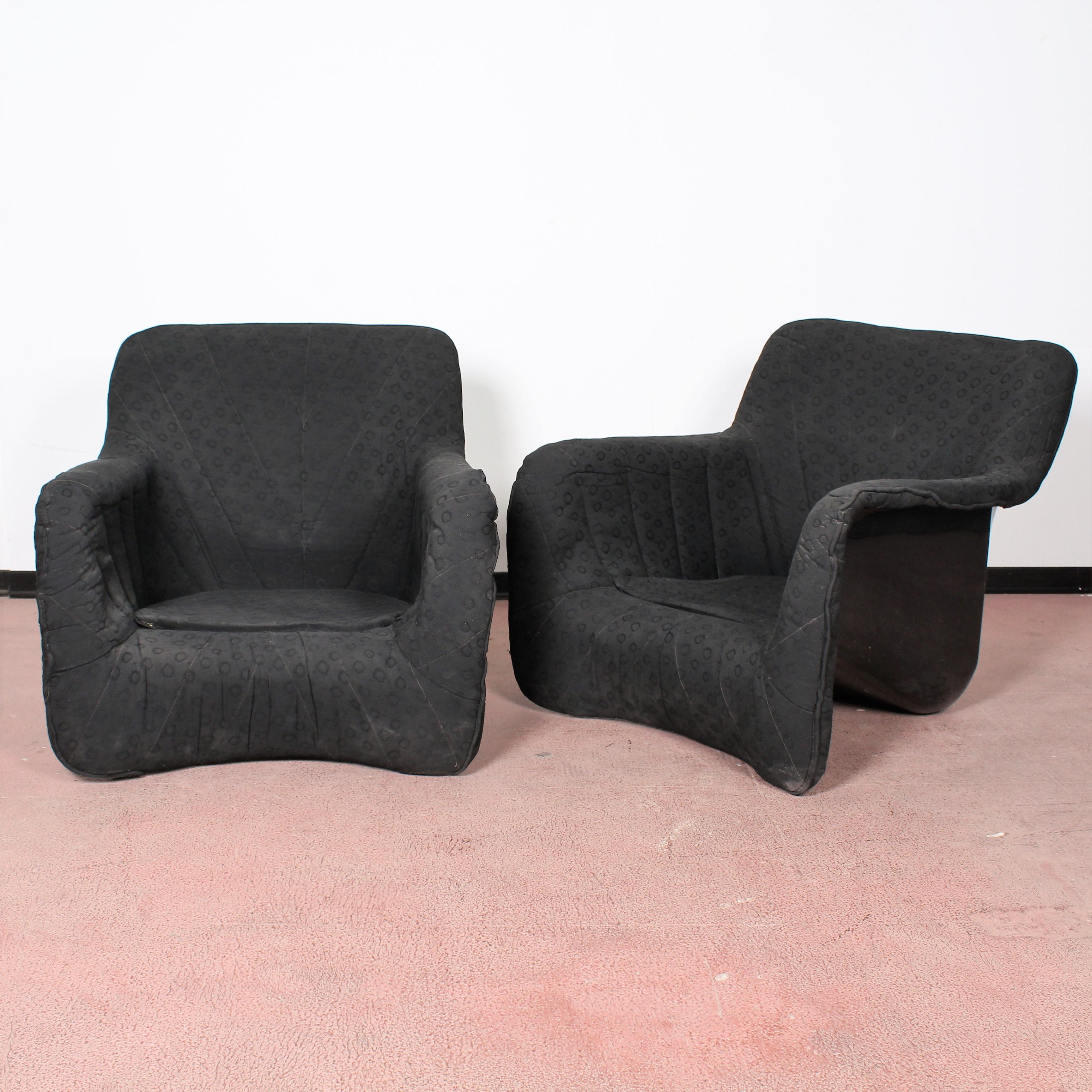 Pair of Verner Panton Style Midcentury Black Fiberglass Armchairs, 1970s 1