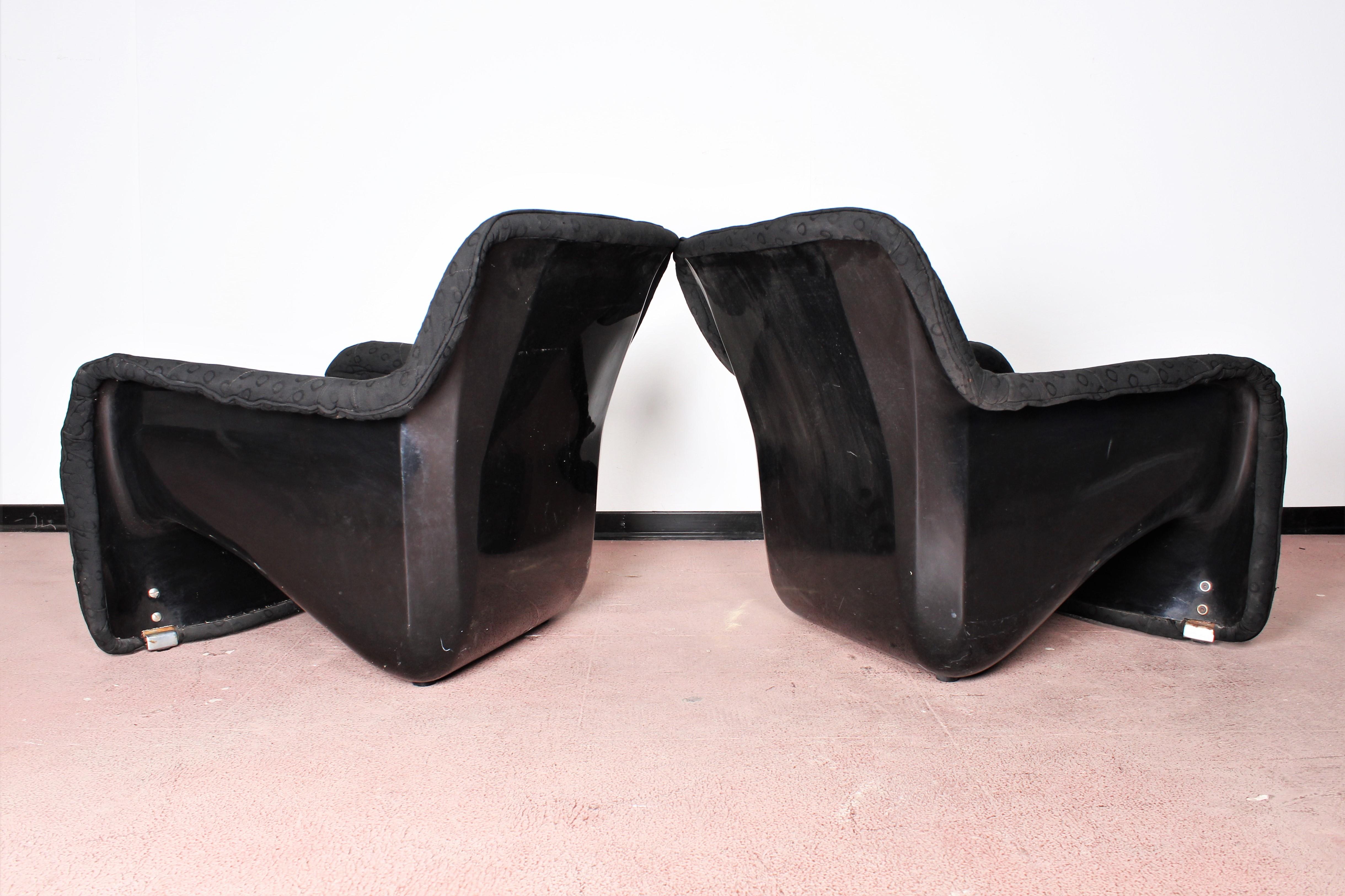 Pair of Verner Panton Style Midcentury Black Fiberglass Armchairs, 1970s 2
